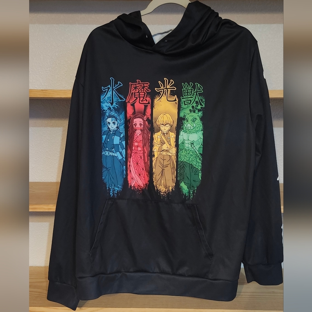 Anime Graphic Black Hoodie for Men